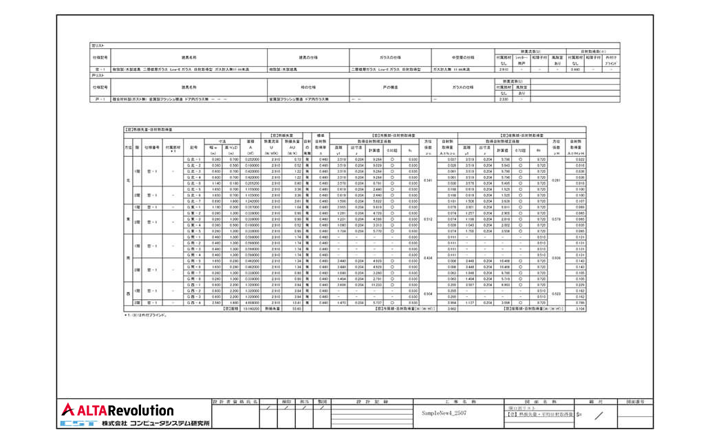 開口部リスト、【窓】熱損失量・平均日射取得量