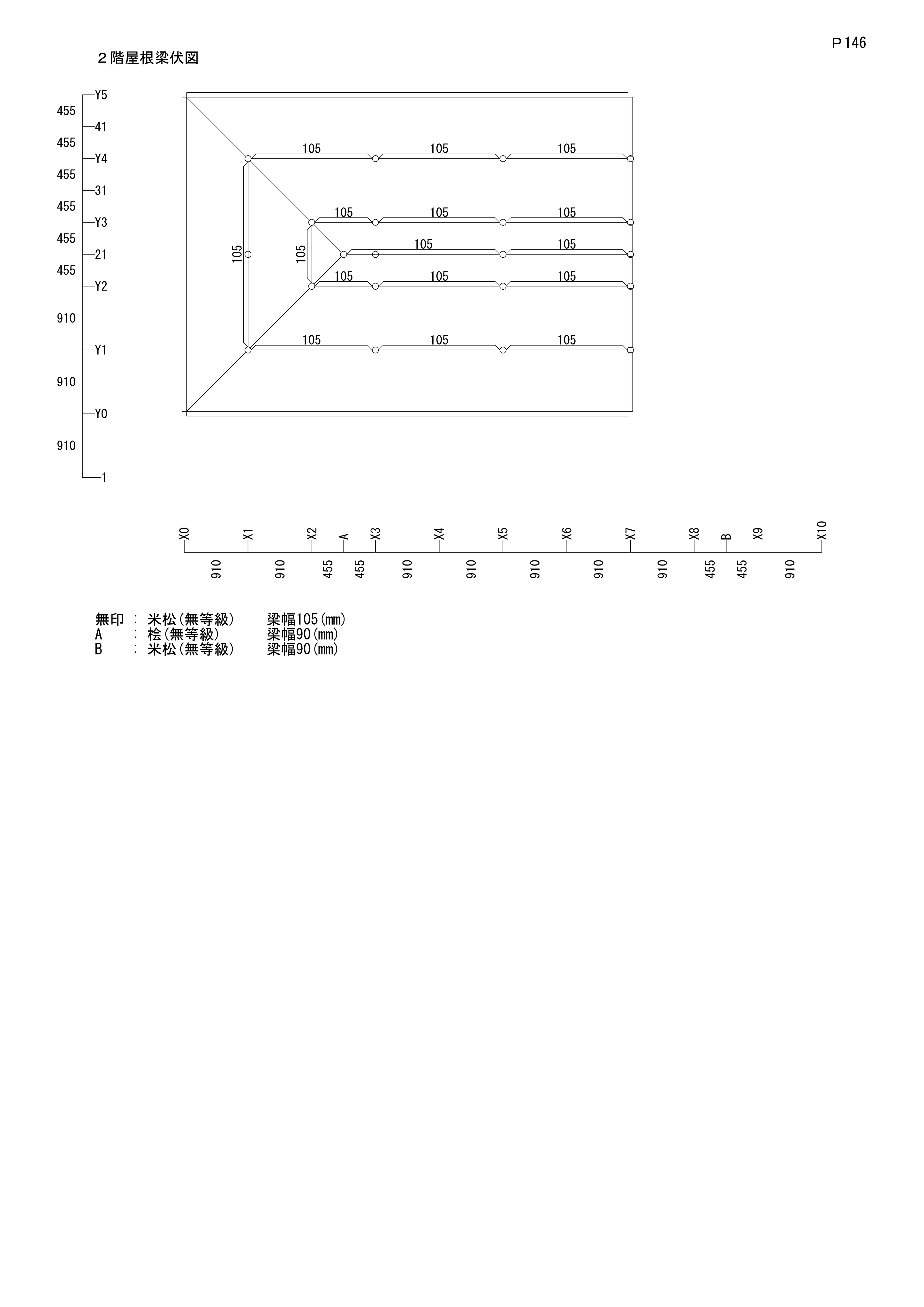 木造の構造計算書_梁配置図/材種/材寸