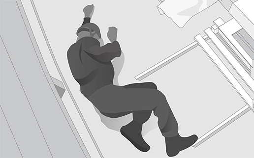 倒れて動かない従業員