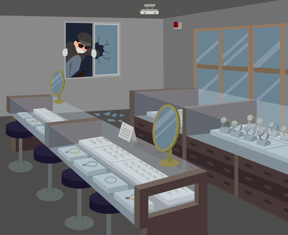 裏口の窓から窃盗犯が侵入