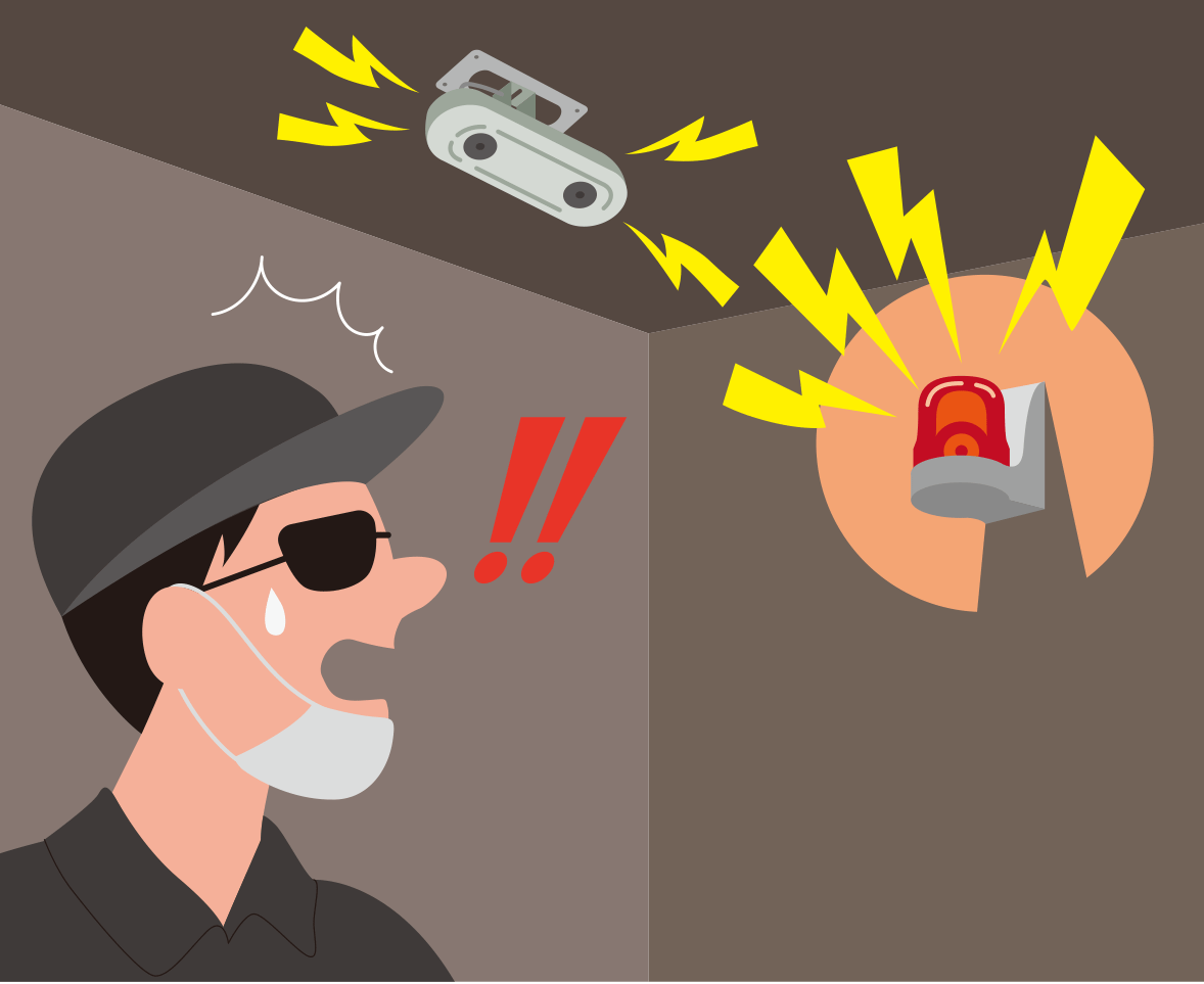 侵入を検知し音と光で威嚇